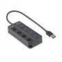 Akyga AK-AD-33 hub USB 3.0 ativo, 4 portas com interruptores individuais, 15 cm, preto
