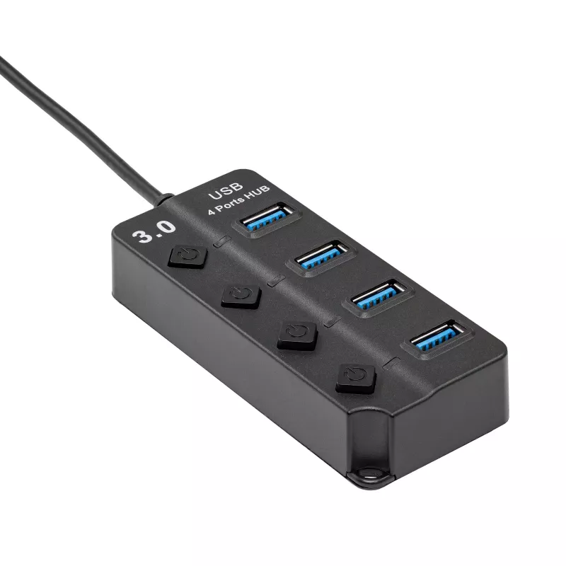 Akyga AK-AD-33 hub USB 3.0 ativo, 4 portas com interruptores individuais, 15 cm, preto