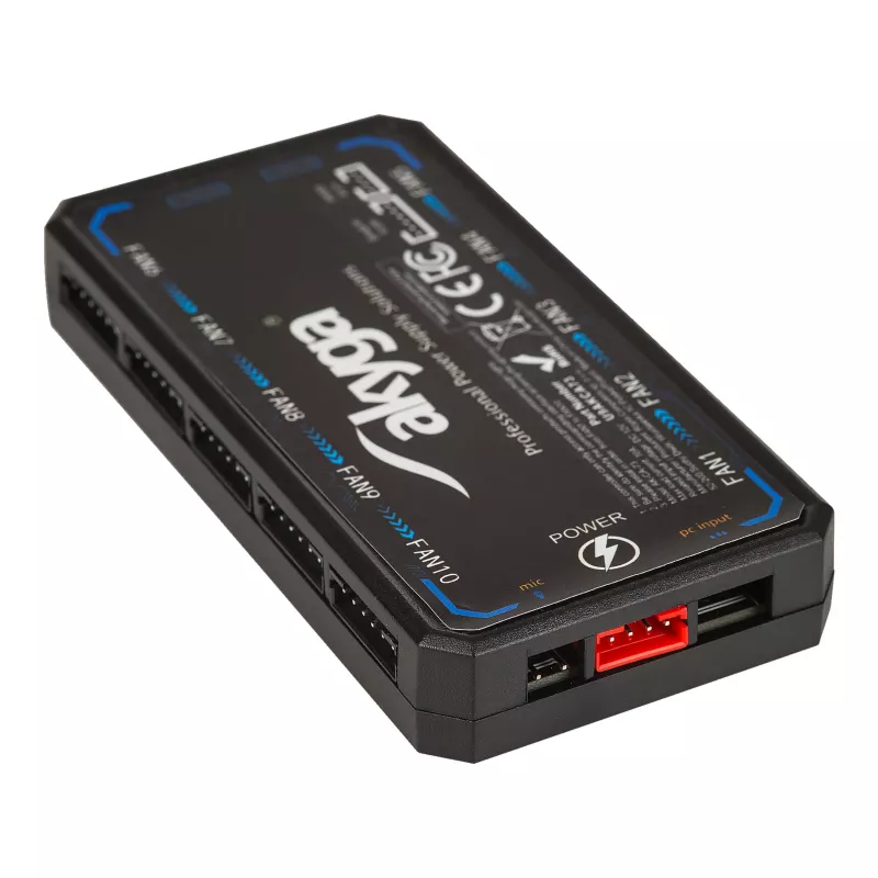 Akyga AK-CA-73 controlador de ventoinhas RGB com comando, 12 ligações (10 ventoinhas + 2 fitas LED), alimentação Molex
