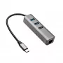 Hub USB-C Akyga AK-AD-66 com 3x USB 3.0 e Gigabit Ethernet, 15 cm, preto