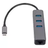 Hub USB-C Akyga AK-AD-66 com 3x USB 3.0 e Gigabit Ethernet, 15 cm, preto