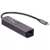 Hub USB-C Akyga AK-AD-66 com 3x USB 3.0 e Gigabit Ethernet, 15 cm, preto