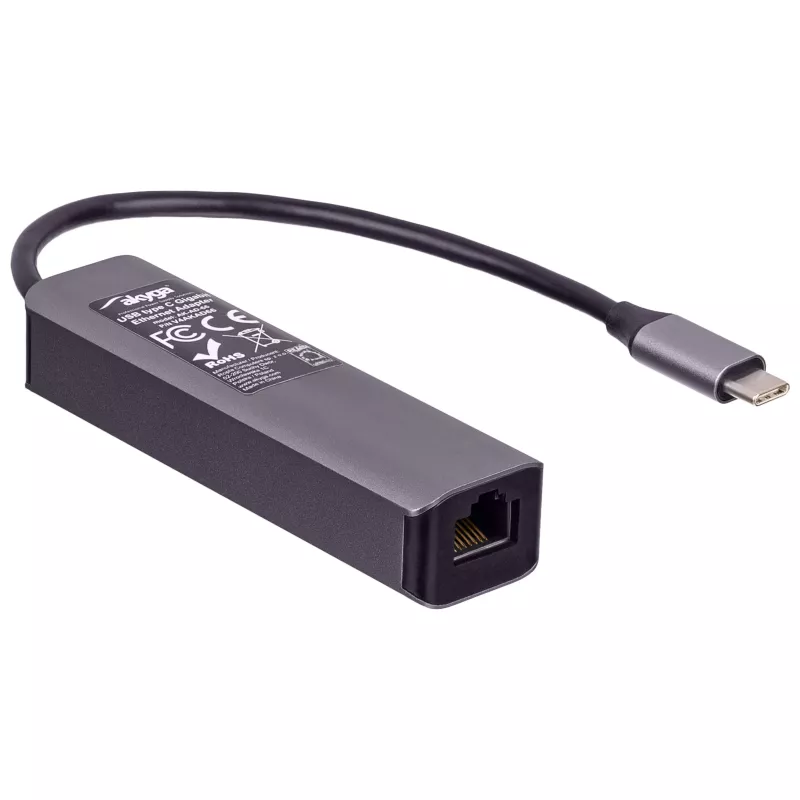 Hub USB-C Akyga AK-AD-66 com 3x USB 3.0 e Gigabit Ethernet, 15 cm, preto