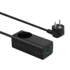 Carregador USB GaN Akyga AK-CH-21 65 W, 2 x USB-C + USB-A, com tomada, 1,5 m, preto