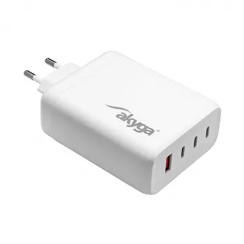 Carregador USB GaN Akyga AK-CH-24 140 W, 3 x USB-C PD + USB-A, branco