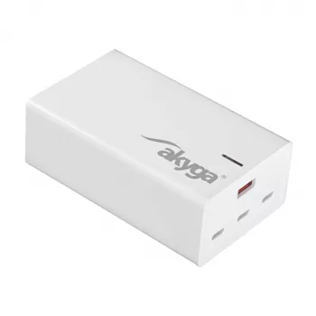 Carregador USB de mesa GaN Akyga AK-CH-25 140 W, 3 x USB-C PD + USB-A, branco