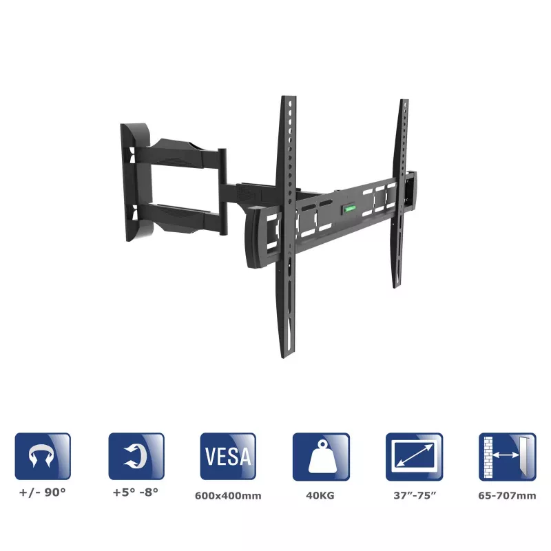 Suporte de parede para TV articulado Akyga AK-MB-11, 37-75 polegadas, 40 kg, VESA 600x400, rotação ±90°, preto