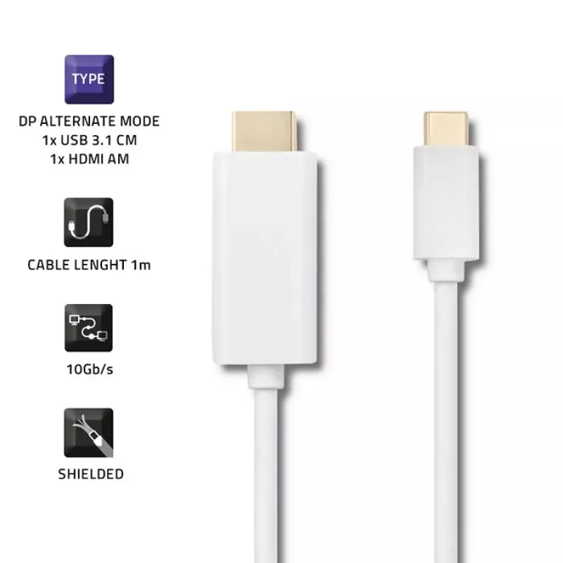 Qoltec Cabo Adaptador USB 3.1 Type-C Macho para HDMI Type A Macho, 4K, Alternate Mode, 1m, Preto