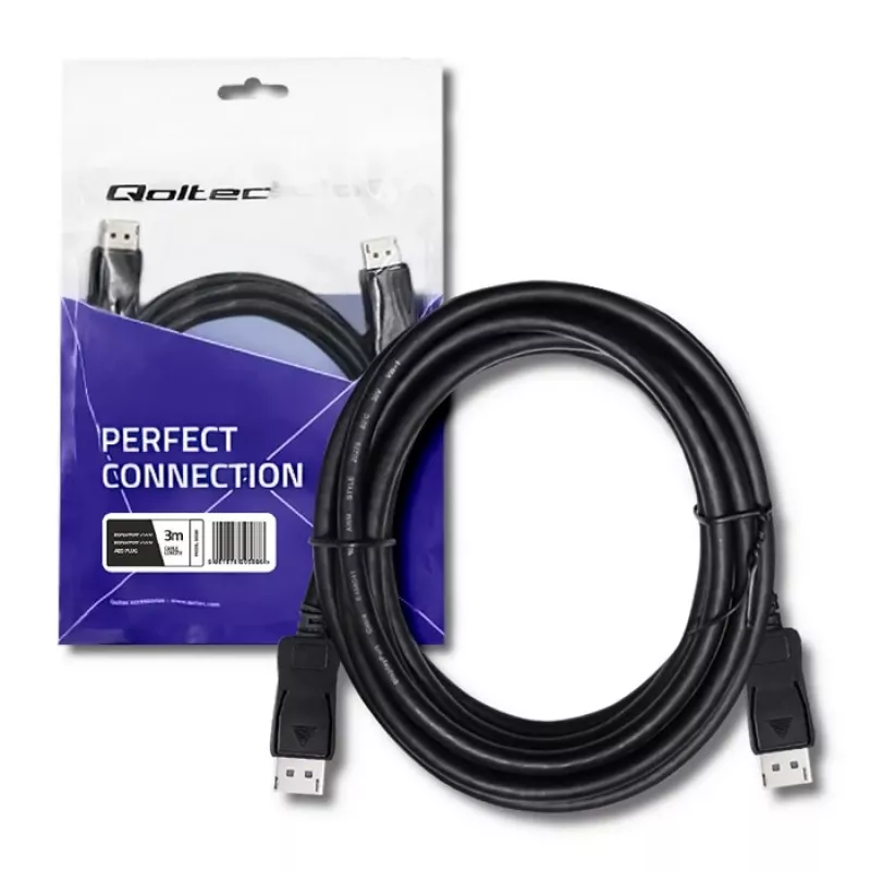 Qoltec Cabo DisplayPort 1.4 Macho para Macho 3m 8K Preto