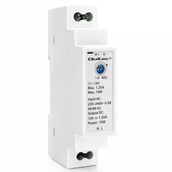QOLTEC Fonte de Alimentação para Calha DIN 15W 12V 1.25A Cinzento