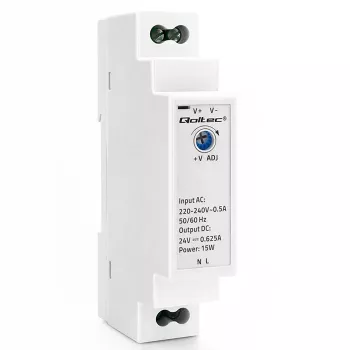 Qoltec Fonte de Alimentação para Calha DIN 15W 24V 0.625A Cinzento
