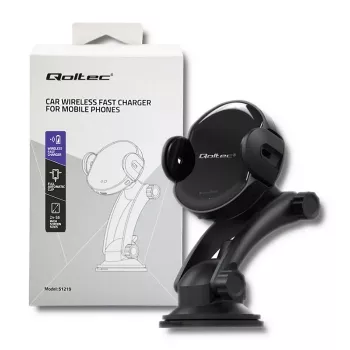 Carregador de automóvel sem fios Qoltec PRO com suporte IR 15W QC 3.0 USB Type-C preto
