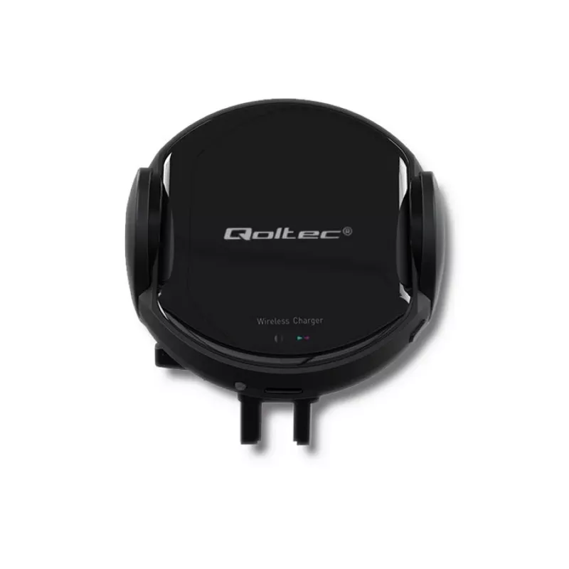 Carregador de automóvel sem fios Qoltec PRO com suporte IR 15W QC 3.0 USB Type-C preto