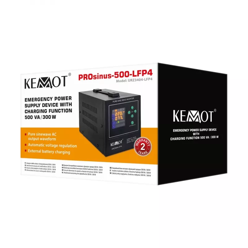 UPS inversor de onda sinusoidal pura com função de carregamento KEMOT PROsinus-500-LFP4 12V 230V 500VA/300W