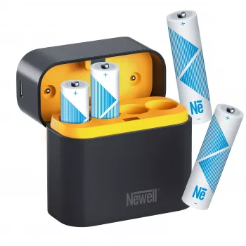 Carregador de bateria Li-Ion de 4 canais Newell + 4 pilhas AA 2200 mAh Li-Ion