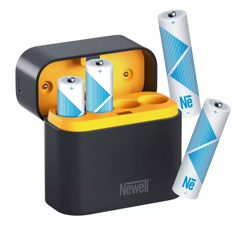 Carregador de bateria Li-Ion de 4 canais Newell + 4 pilhas AA 2200 mAh Li-Ion