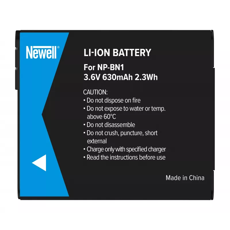 Bateria de substituição Newell NP-BN1 para câmaras Sony, 630mAh, 3,7V, Li-Ion, preto