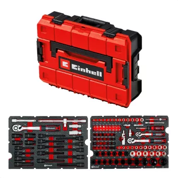 EINHELL-KWB E-Case mala de ferramentas automóvel, 121 peças (preto/vermelho, com conjunto de ferramentas para mecânicos amadores)