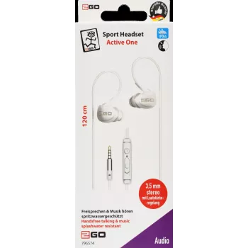 2GO Active 1 Auscultadores intra-auriculares com fios e microfone para chamadas/música - branco