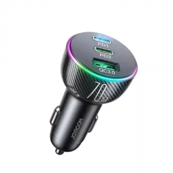 Carregador de carro Joyroom 3-in-1 com transmissor Bluetooth FM, 70W PD, preto (JR-CL26)