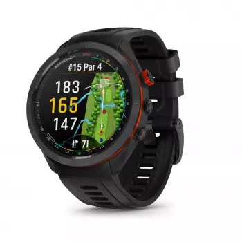 Smartwatch de golfe Garmin Approach S70 47 mm GPS – luneta de cerâmica preta/vermelha com bracelete de silicone preto