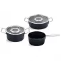 Fissler Adamant conjunto de panelas, 3 peças: panela 20 cm, panela de assar 24 cm e caçarola com cabo 18 cm, com tampas de vidro (156-115-03-000/0)