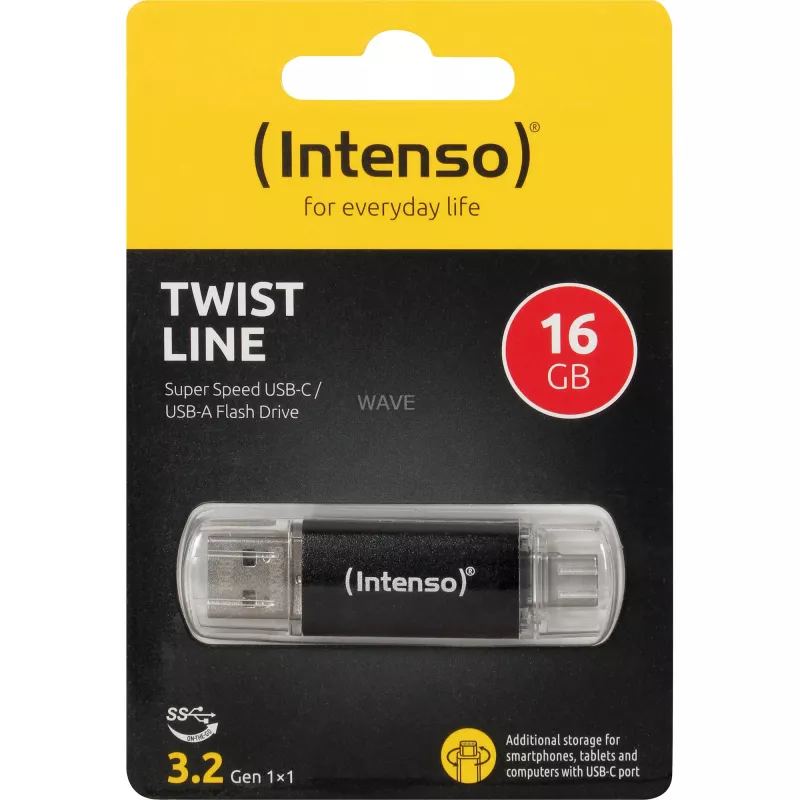 INTENSO Twist Line 16 GB pen drive antracite/transparente USB-A 3.2 Gen 1 USB-C 3.2 Gen 1