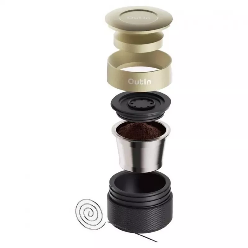 Conjunto de presente de cafeteira de espresso portátil OutIn Nano x Kruve preto/dourado