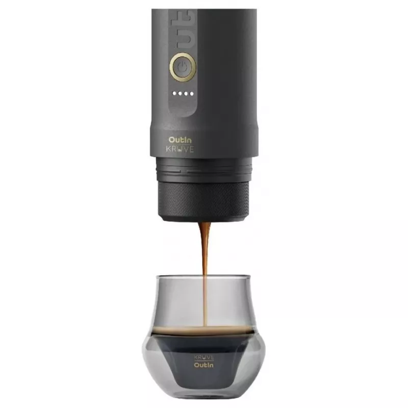 Conjunto de presente de cafeteira de espresso portátil OutIn Nano x Kruve preto/dourado
