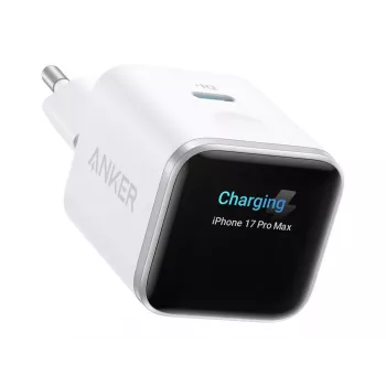 Carregador Anker Nano 45W GaN USB-C ActiveShield 5.0 sensor tátil deteção iPhone SmartDisplay branco