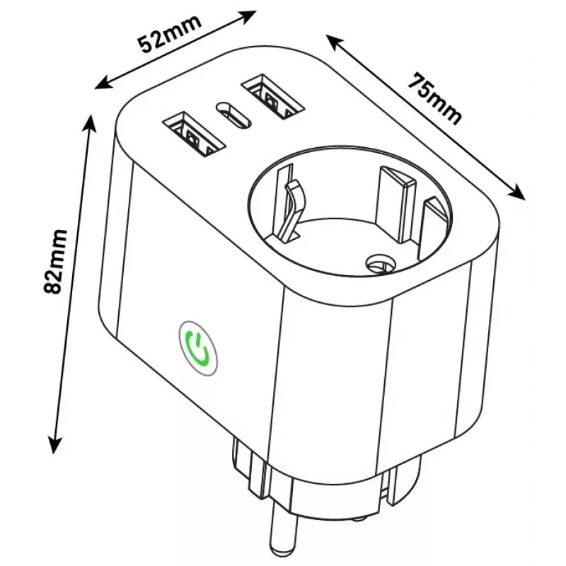 ENTAC Ficha Inteligente WiFi 1x Schuko com 2x USB-A e 1x USB-C, Branco