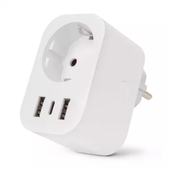 ENTAC Ficha Inteligente WiFi 1x Schuko com 2x USB-A e 1x USB-C, Branco