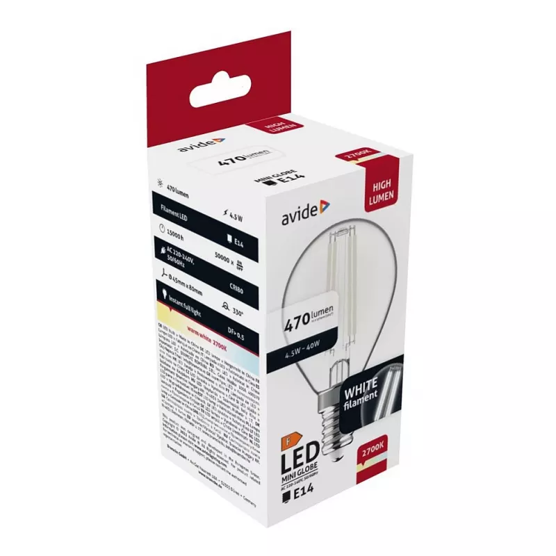 Avide Lâmpada LED Filament Mini Globe 4,5W E14 Branco Quente 2700K