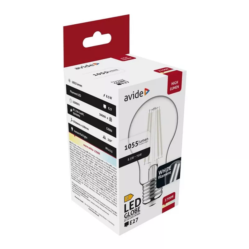Avide Lâmpada LED Filament Globe 8,5W E27 Branco Quente 2700K