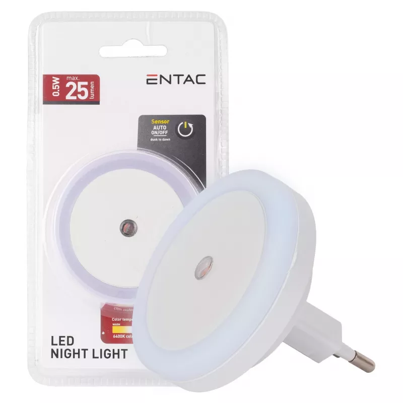 ENTAC Luz de Presença 0,5W Redonda Branco Frio com Sensor Crepuscular