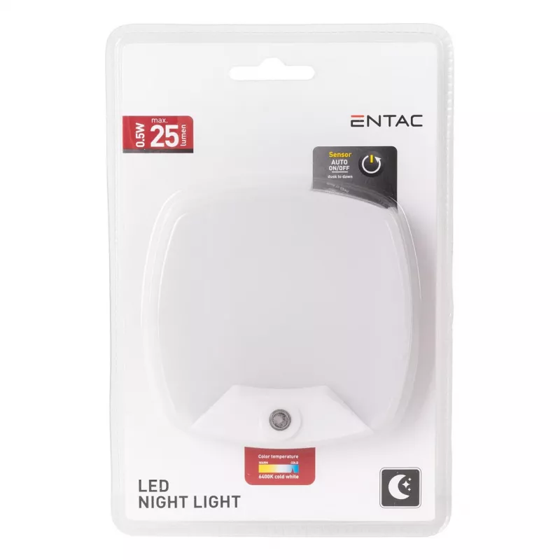 ENTAC Luz de Presença 0,5W Quadrada Branco Frio com Sensor Crepuscular