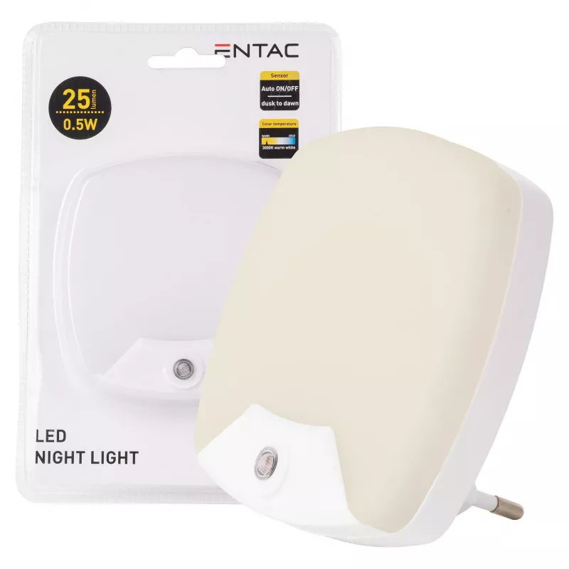 ENTAC Luz de Presença 0,5W Quadrada Branco Quente com Sensor Crepuscular