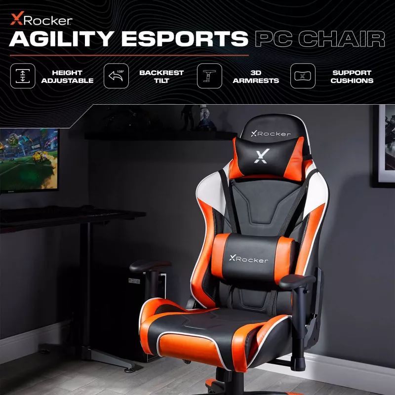 Cadeira de gaming X Rocker Agility eSports - preto/laranja