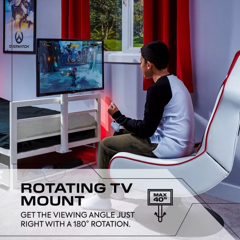Cama individual de gaming XROCKER 90x190cm com suporte de TV metal branco
