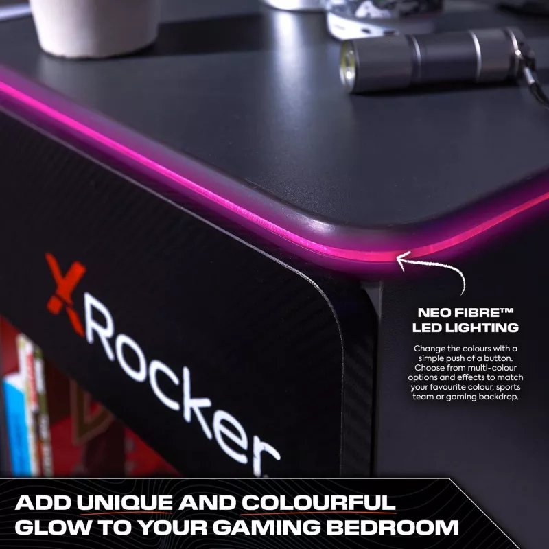 Mesa de cabeceira de gaming X Rocker com iluminação LED RGB, cinzento/vermelho