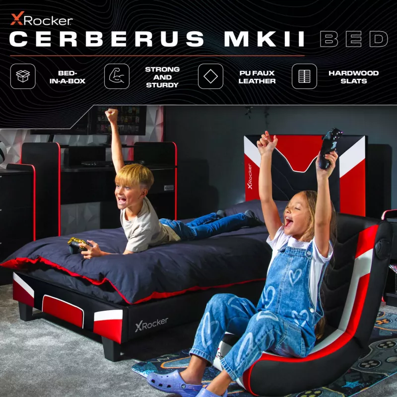 XROCKER cama de solteiro Gaming & Racing 90x190cm vermelha couro sintético