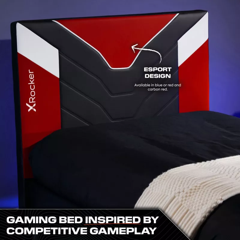 XROCKER cama de solteiro Gaming & Racing 90x190cm vermelha couro sintético
