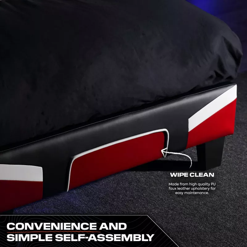 XROCKER cama de solteiro Gaming & Racing 90x190cm vermelha couro sintético
