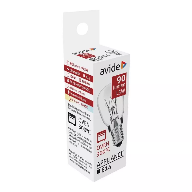 Lâmpada de forno Avide 300°C 90lm 15W E14 Branco quente 3000K