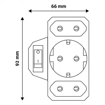 ENTAC Adaptador de tomada de parede 2x Euro 1x Schuko com interruptor Branco