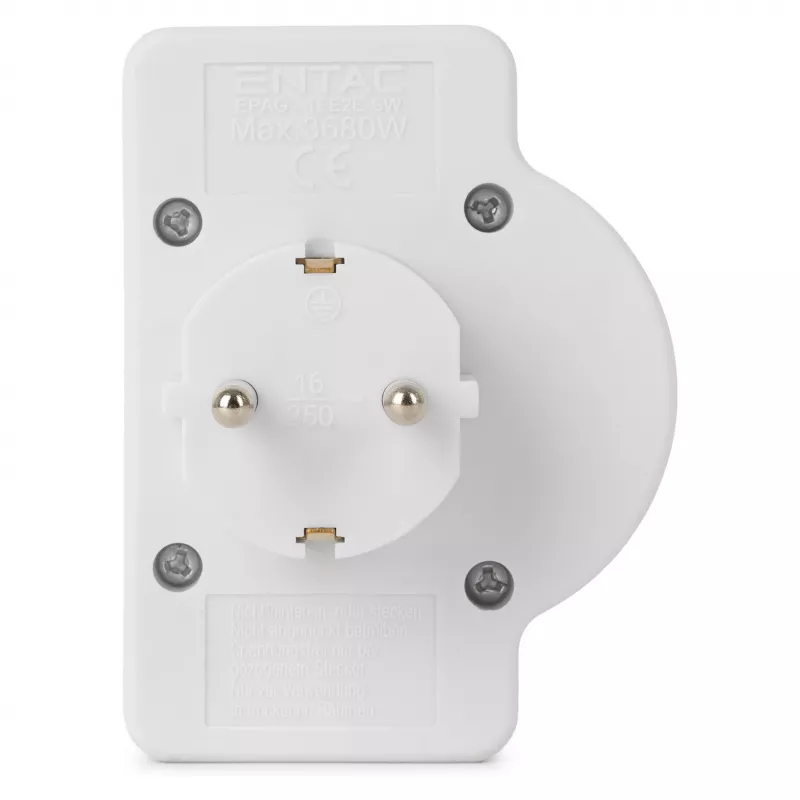 ENTAC Adaptador de tomada de parede 2x Euro 1x Schuko com interruptor Branco