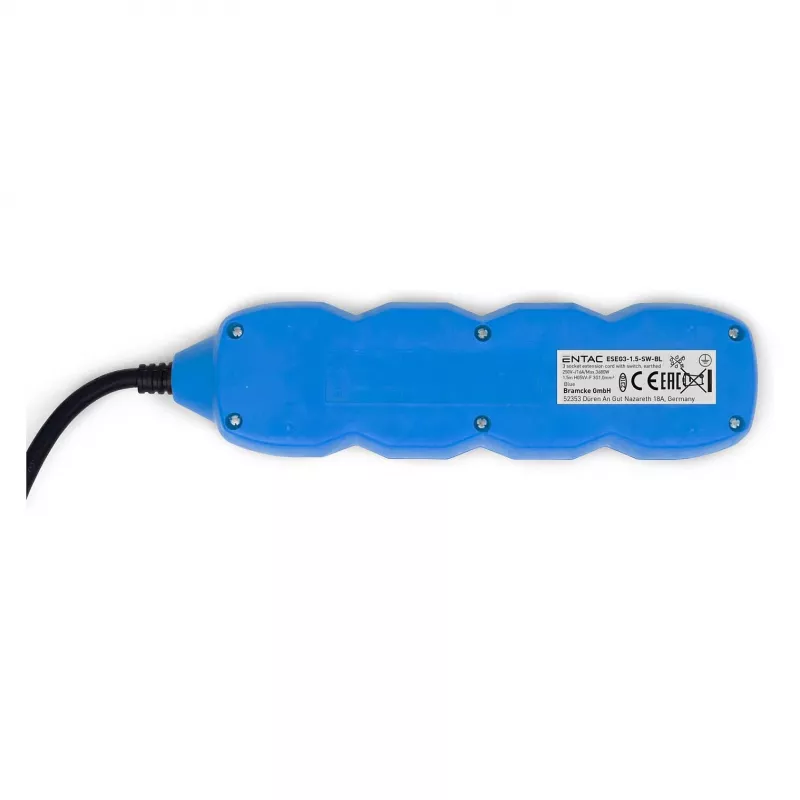 ENTAC Régua de tomadas 3 tomadas 1,5m Interruptor Azul