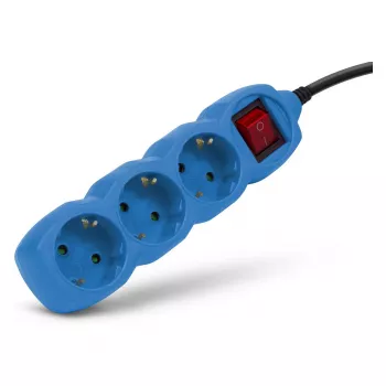 ENTAC Régua de tomadas 3 tomadas 1,5m Interruptor Azul