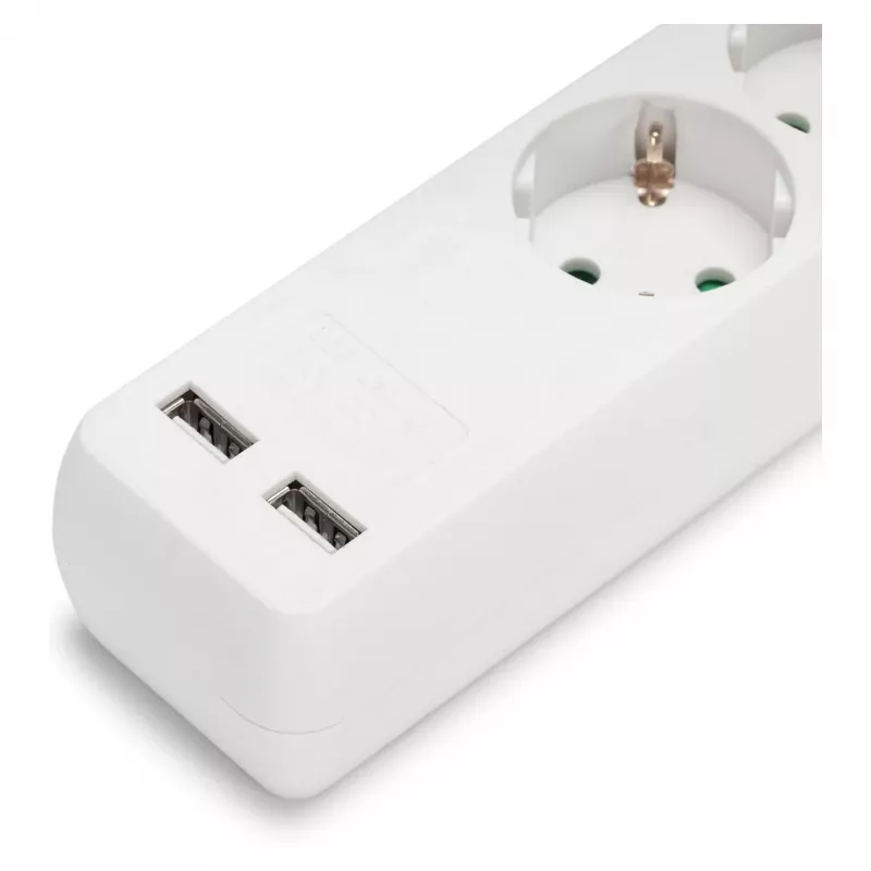 ENTAC Régua de tomadas 3 tomadas com USB 1,5m Interruptor Branco