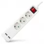 ENTAC Régua de tomadas 3 tomadas com USB 1,5m Interruptor Branco